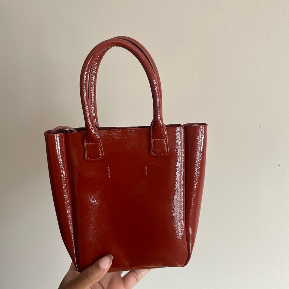 H&M Tomato Red Faux Leather Mini Tote with strap